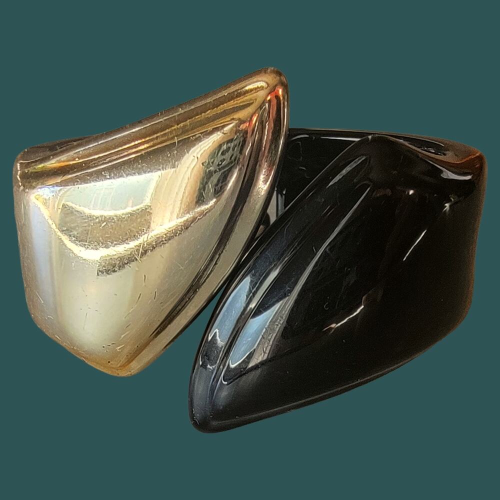 Vintage 1980s Asymmetrical Black and Gold Clamper Hinged Cuff Bracelet